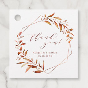 Étiquettes Cadeau Automne Vert Merci géométrique Mariage rustique