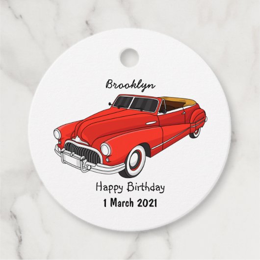 Étiquettes Cadeau Automobile classique rouge 1948 (Devant)