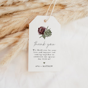 Étiquettes-cadeau AVA Boho Bourgogne Floral Merci Succulent