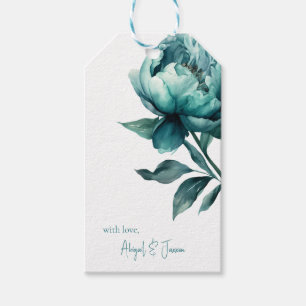 Étiquettes-cadeau Avec amour Teal Peony Noms Personnalisés Mariage