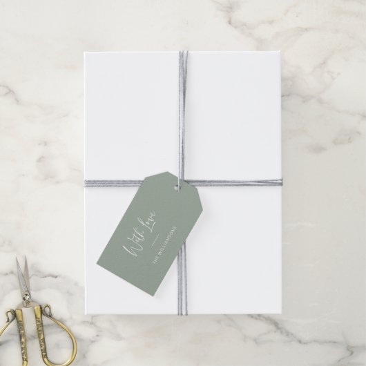 Étiquettes-cadeau Avec Love Script Minimal Sage Dusty Personnalisé (Avec de la ficelle)