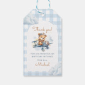 Étiquettes-cadeau Avion Teddy Bear Bleu 1er anniversaire (Dos)