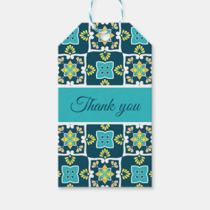 Étiquettes-cadeau Azulejos verts menthe et sarcelle avec éléments ja