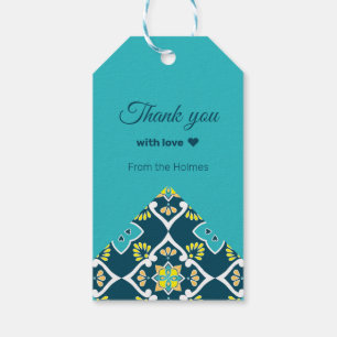 Étiquettes-cadeau Azulejos verts menthe et sarcelle avec éléments ja