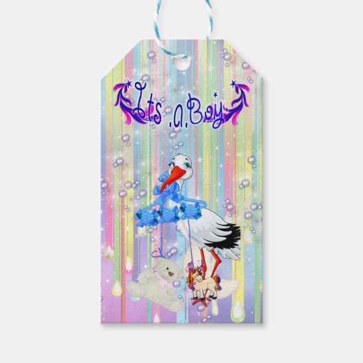 Étiquettes-cadeau Baby Boy Bubbles & Unicorns (Devant)