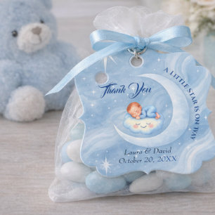 Étiquettes Cadeau Baby Boy Douche Invitation Lune Étoiles Aquarelle