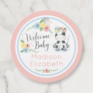 Étiquettes Cadeau Baby Cow Floral Calf Welcome Baby shower Party