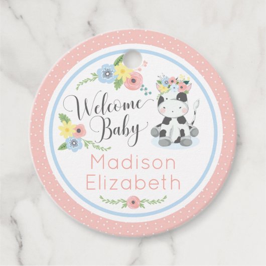 Étiquettes Cadeau Baby Cow Floral Calf Welcome Baby shower Party (Devant)