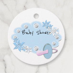 Étiquettes Cadeau Baby garçon douche fleurs factices bleu perles bla