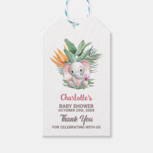 Étiquettes-cadeau Baby Girl Elephant Baby shower Merci