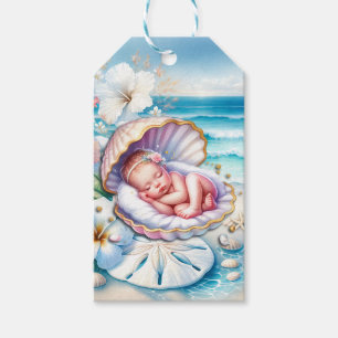 Étiquettes-cadeau Baby Girl in a Seashell Baby shower