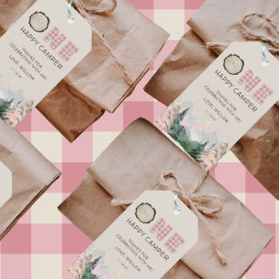 Étiquettes-cadeau Baby Girl Rustic One Happy Camper Favoriser