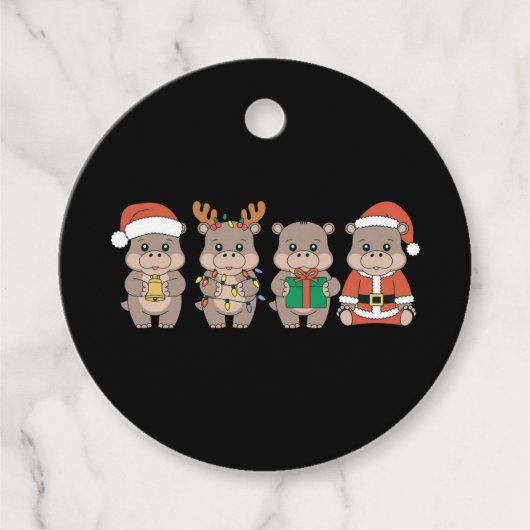 Étiquettes Cadeau Baby Hippo Moo Deng Noël (Devant)
