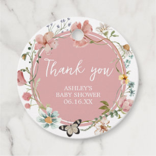 Étiquettes Cadeau Baby in Bloom Fleur sauvage Baby shower rond