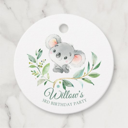 Étiquettes Cadeau Baby Koala Soft Green Eucalyptus Anniversaire (Devant)