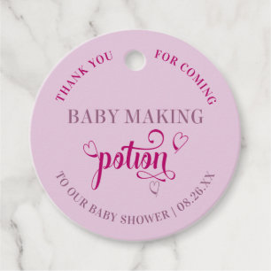 Étiquettes Cadeau Baby Making Potion Coeur rose Typographie Merci