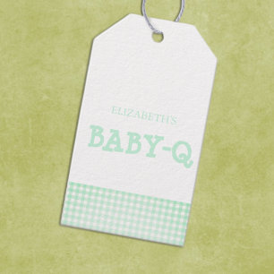 Étiquettes-cadeau Baby-Q vert menthe à carreaux Baby Shower