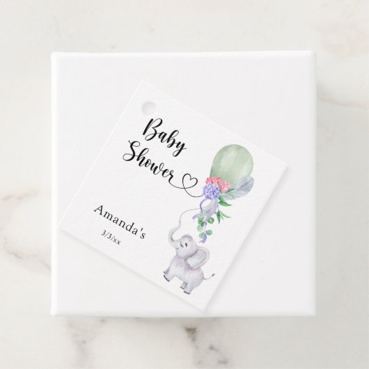 Étiquettes Cadeau Baby shower à ballets et éléphants (En situation)