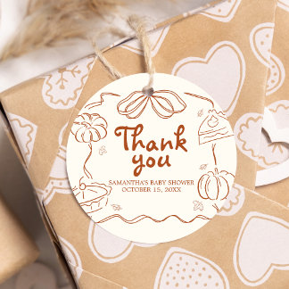 Étiquettes Cadeau Baby shower à Citrouille à petite croûte ronde