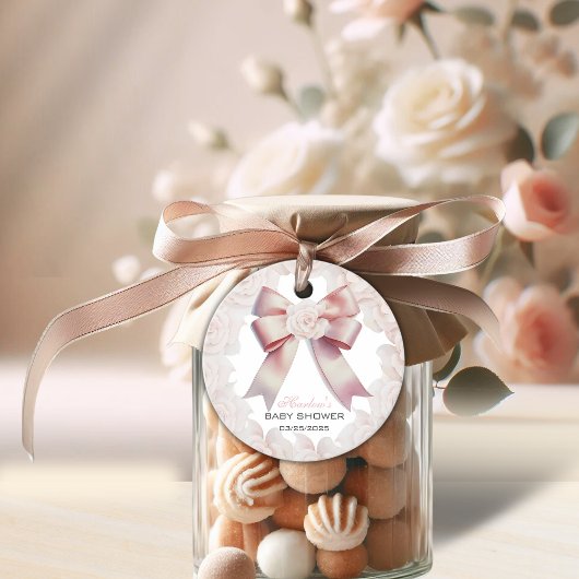 Étiquettes Cadeau Baby shower à fleurs de Bow rose