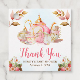 Étiquettes Cadeau Baby shower à la fête du thé aux fraises à l'aquar