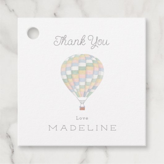 Étiquettes Cadeau baby shower à montgolfière de la courtepointe aqua (Devant)