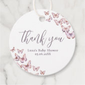 Étiquettes Cadeau Baby shower à papillon mou et rose (Devant)