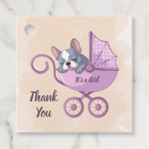 Étiquettes Cadeau Baby shower à poussette rose de Bulldog français m