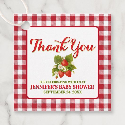 Étiquettes Cadeau Baby shower à thème fraise Merci (Devant)