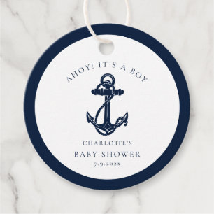 Étiquettes Cadeau Baby shower Ancre bleu marine