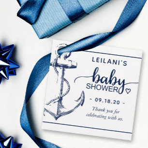 Étiquettes Cadeau Baby shower Ancre nautique Merci blanc