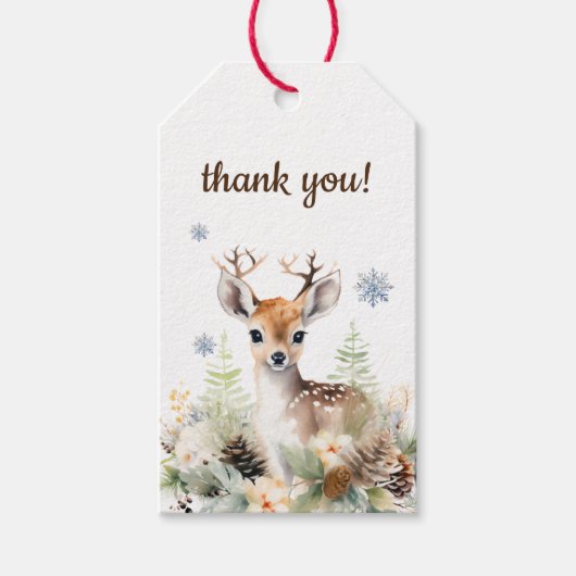 Étiquettes-cadeau Baby shower animal de cerfs de forêt Merci (Devant)