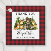 Étiquettes Cadeau Baby shower Aquarelle Bois Animaux Rustiques (Devant)