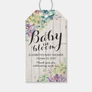 Étiquettes-cadeau Baby shower Aquarelle Succulent Plantes Bois blanc