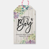 Étiquettes-cadeau Baby shower Aquarelle Succulent Plantes Bois blanc (Devant)