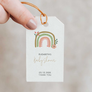 Étiquettes-cadeau Baby shower arc-en-ciel Boho Couleurs pourries Ter