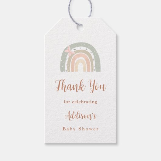 Étiquettes-cadeau Baby shower arc-en-ciel de Boho vert et bracelet (Devant)