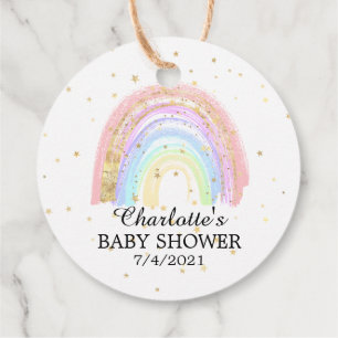 Étiquettes Cadeau Baby shower arc-en-ciel rose or moderne Favoriser