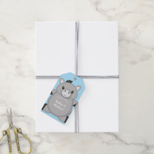Étiquettes-cadeau Baby shower bleu âne