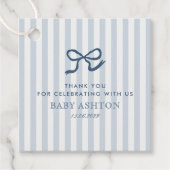 Étiquettes Cadeau Baby shower Bleu Bow & Stripes (Devant)