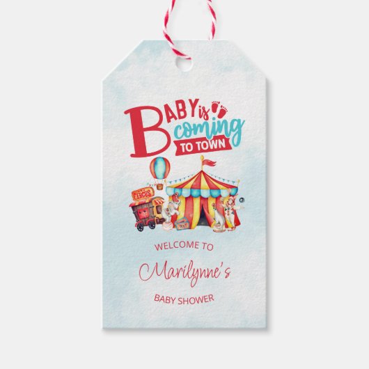 Étiquettes-cadeau Baby shower bleu Carnival Circus (Devant)