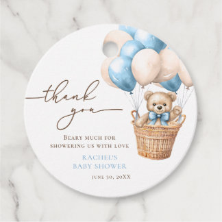 Étiquettes Cadeau Baby shower bleu d'attente d'ours en peluche