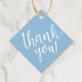 Étiquettes Cadeau Baby shower bleu main Lettré Merci Script (Devant)