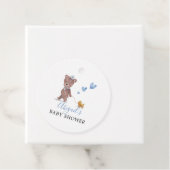 Étiquettes Cadeau Baby shower Bleu Teddy Bear (En situation)