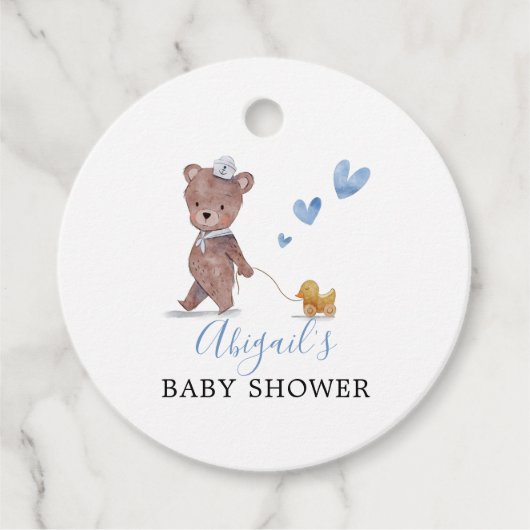 Étiquettes Cadeau Baby shower Bleu Teddy Bear (Devant)