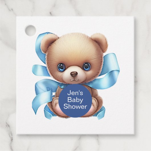 Étiquettes Cadeau Baby shower Bleu Teddy Bear (Devant)