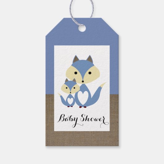 Étiquettes-cadeau Baby shower Blue Fox Burlap (Devant)