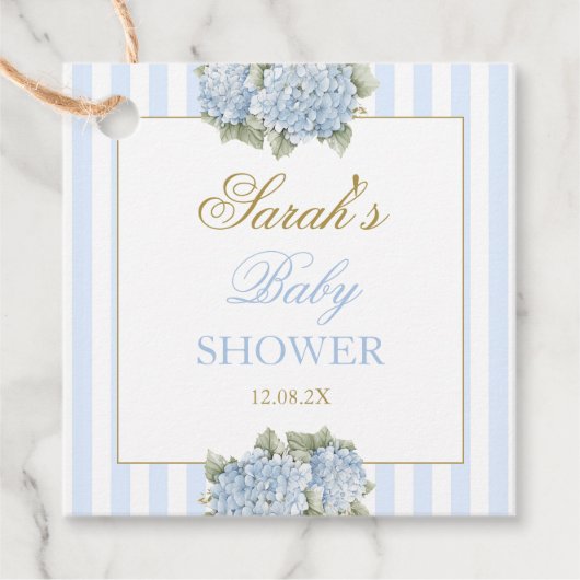 Étiquettes Cadeau Baby shower Blue Hydrangea (Devant)