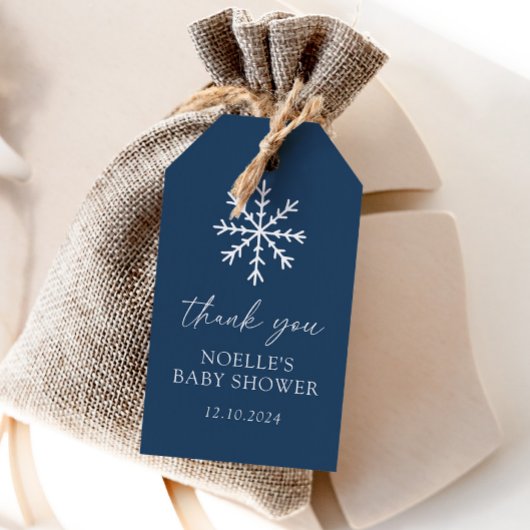 Étiquettes-cadeau Baby shower Blue Snowflake