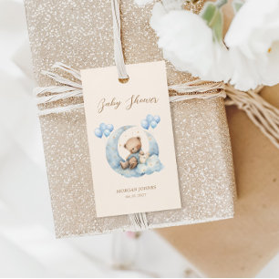 Étiquettes-cadeau Baby shower Blue Teddy Bear Stars